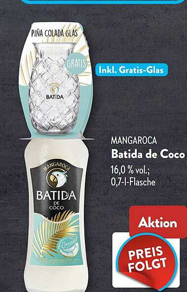 MANGAROCA Batida de Coco 16,0 % vol., 0,7-l-Flasche Inkl. Gratis-Glas