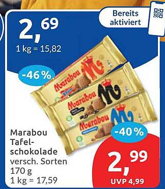 Marabou Tafel-schokolade versch. Sorten 170 g 1 kg = 17,59