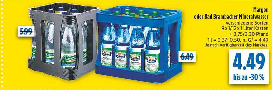 Margon oder Bad Brambacher Mineralwasser verschiedene Sorten 9 x 1/2 x 1 Liter Kasten
