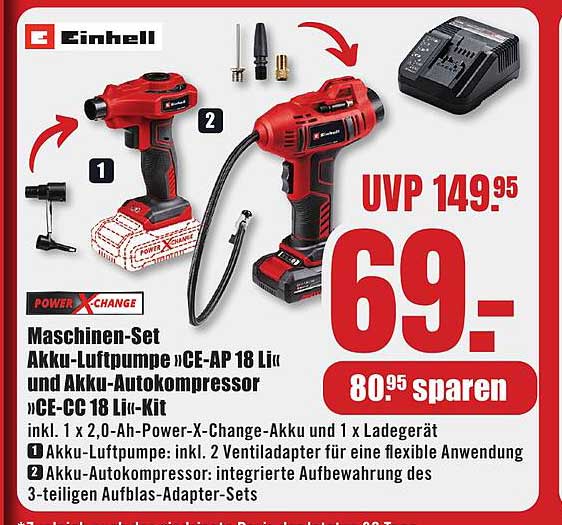 Maschinen-Set Akku-Luftpumpe »CE-AP 18 Li« und Akku-Autokompressor »CE-CC 18 Li«-Kit
