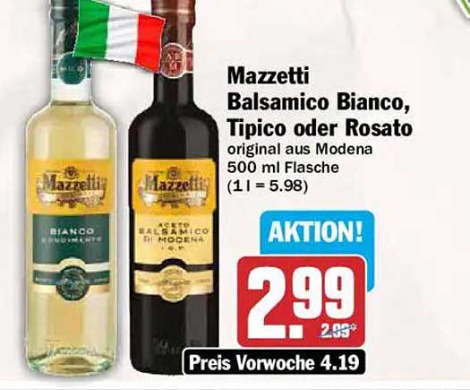 Mazzetti Balsamico Bianco, Tipico oder Rosato original aus Modena 500 ml Flasche (1 l = 5.98)