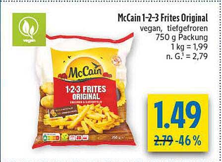 McCain 1-2-3 Frites Original vegan, tiefgefroren 750 g Packung