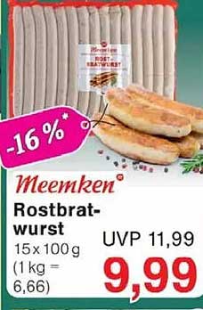 Meemken Rostbratwurst 15 x 100 g (1 kg = 6,66)
