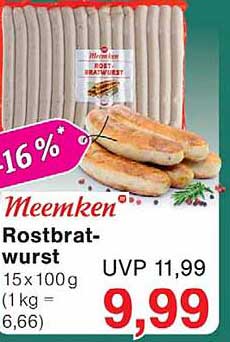 Meemken Rostbratwurst 15x100g (1 kg = 6,66)