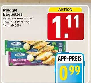 Meggle Baguettes verschiedene Sorten 150/160g Packung 1kg=ab 6.94