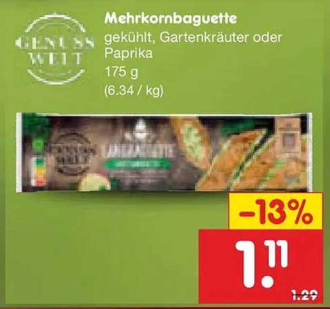 Mehrkornbaguette gekühlt, Gartenkräuter oder Paprika 175 g