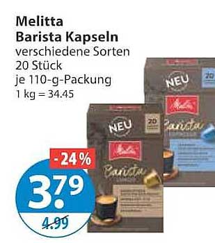 Melitta Barista Kapseln verschiedene Sorten 20 Stück je 110-g-Packung 1 kg = 34.45