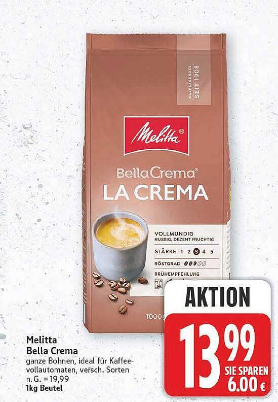 Melitta Bella Crema ganze Bohnen, ideal für Kaffeevollautomaten, versch. Sorten n.G. = 19,99 1kg Beutel