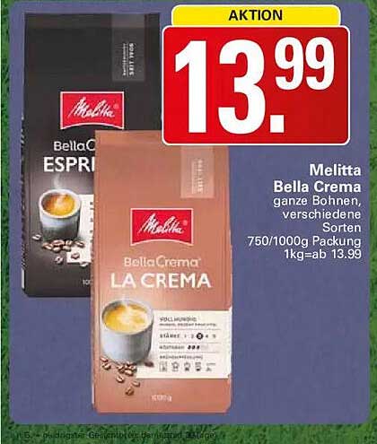 Melitta Bella Crema ganze Bohnen, verschiedene Sorten, 750/1000g Packung