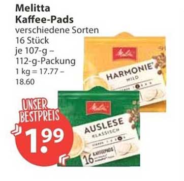 Melitta Kaffee-Pads verschiedene Sorten 16 Stück je 107-g-112-g-Packung