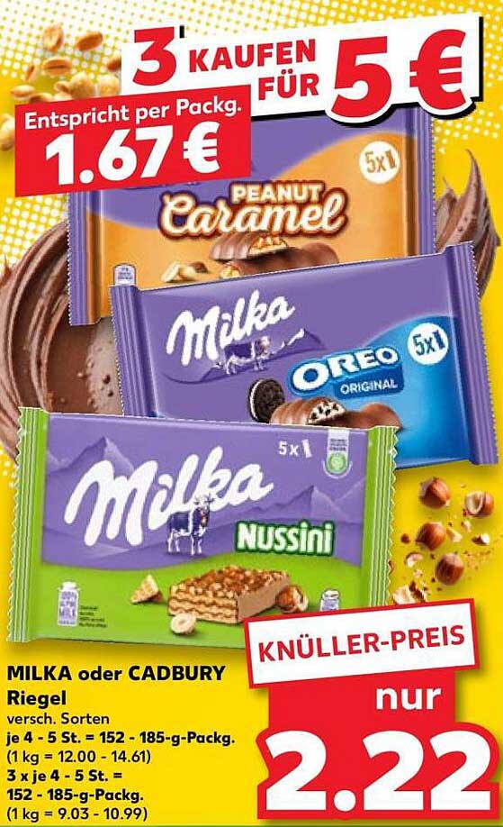 MILKA oder CADBURY Riegel