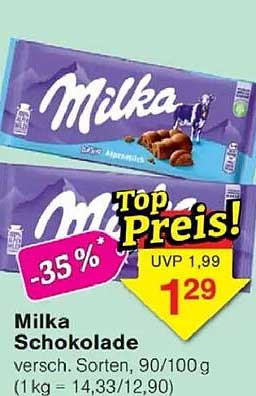 Milka Schokolade versch. Sorten, 90/100 g (1 kg = 14,33/12,90)