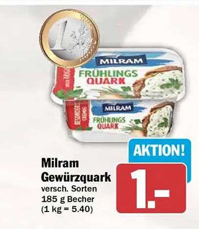Milram Gewürzquark versch. Sorten 185 g Becher (1 kg = 5.40)