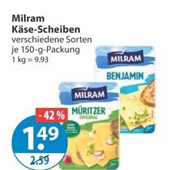 Milram Käse-Scheiben verschiedene Sorten je 150-g-Packung 1 kg = 9.93