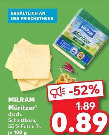 MILRAM Müritz¹ dtsch. Schnittkäse, 55 % Fett i. Tr. je 100 g