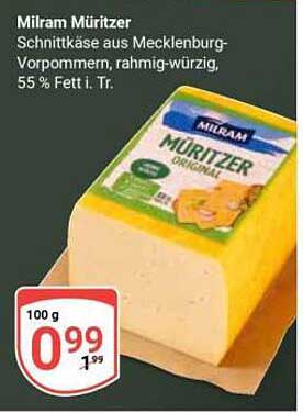Milram Müritzer Schnittkäse aus Mecklenburg-Vorpommern, rahmig-würzig, 55 % Fett i. Tr.