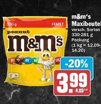 m&m's Maxibeutel versch. Sorten 330-281 g Packung