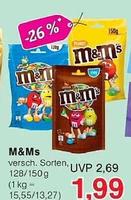 M&Ms versch. Sorten, UVP 2,69 128/150 g (1 kg = 15,55/13,27)