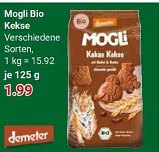 Mogli Bio Kekse Verschiedene Sorten, 1 kg = 15.92 je 125 g
