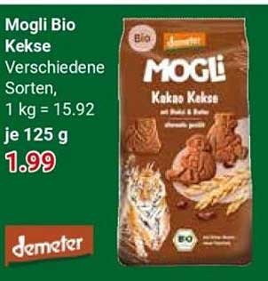 Mogli Bio Kekse Verschiedene Sorten, 1 kg = 15.92 je 125 g