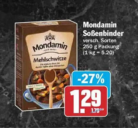 Mondamin Soßenbinder versch. Sorten 250 g Packung (1 kg = 5.20)