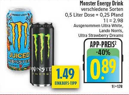 Monster Energy Drink verschiedene Sorten 0,5 Liter Dose + 0,25 Pfand