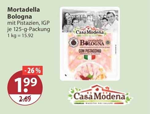 Mortadella Bologna mit Pistazien, IGP je 125-g-Packung 1 kg = 15.92