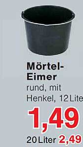 Mörtel-Eimer rund, mit Henkel, 12 Liter
