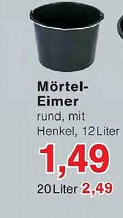 Mörtel-Eimer rund, mit Henkel, 12 Liter