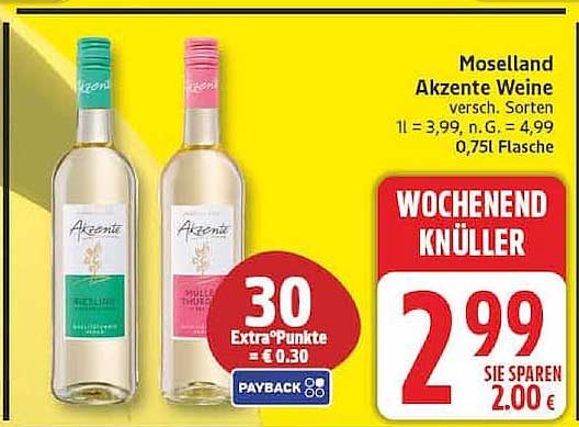 Moselland Akzente Weine versch. Sorten 0,75l Flasche