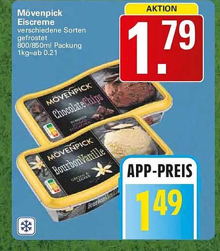 Mövenpick Eiscreme verschiedene Sorten gefrostet 800/850ml Packung 1kg-ab 0.21
