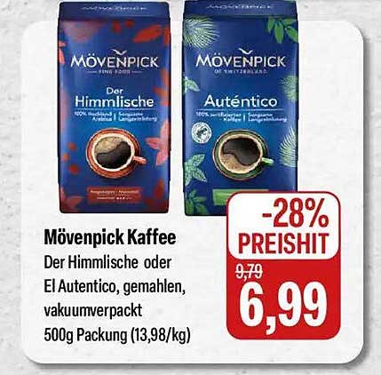 Mövenpick Kaffee Der Himmlische oder El Autentico, gemahlen, vakuumverpackt 500g Packung (13,98/kg)