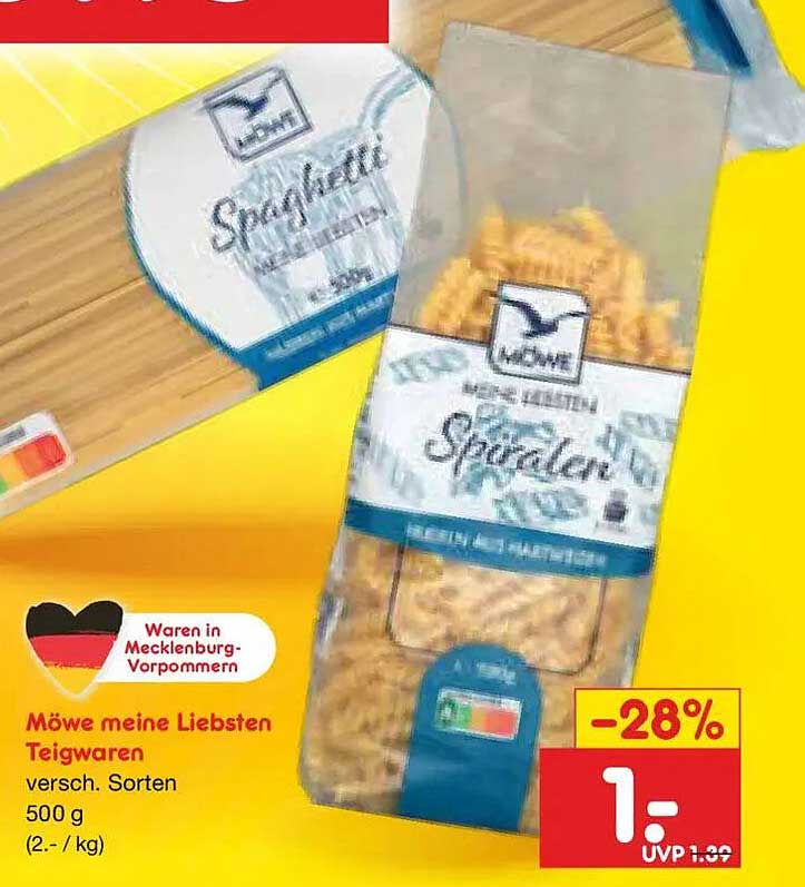 Möwe meine Liebsten Teigwaren versch. Sorten 500 g (2.- / kg)