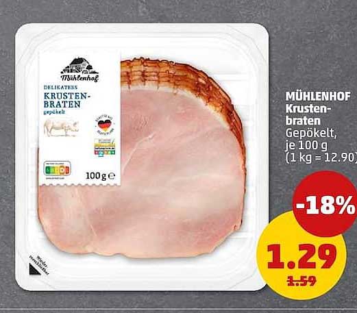 MÜHLENHOF Krusten-Braten gepökelt, je 100 g (1 kg = 12.90)
