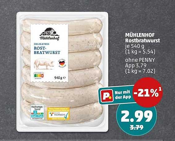 MÜHLENHOF Rostbratwurst je 540 g