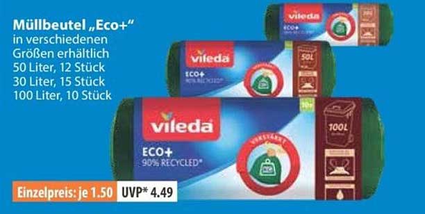 Müllbeutel „Eco+“ in verschiedenen Größen erhältlich 50 Liter, 12 Stück 30 Liter, 15 Stück 100 Liter, 10 Stück