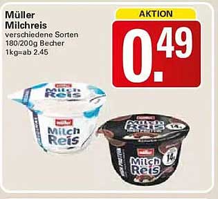 Müller Milchreis verschiedene Sorten 180/200g Becher 1kg=ab 2.45