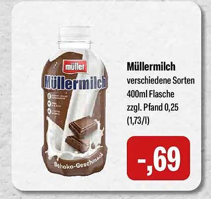 Müllermilch verschiedene Sorten 400ml Flasche zzgl. Pfand 0,25 (1,73/l)