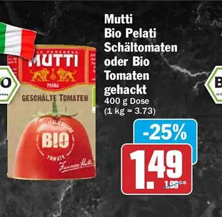 Mutti Bio Pelati Schältomaten oder Bio Tomaten gehackt