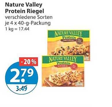 Nature Valley Protein Riegel verschiedene Sorten je 4 x 40-g-Packung 1 kg = 17.44