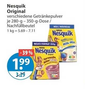 Nesquik Original verschiedene Getränkepulver je 280-g-350-g-Dose / Nachfüllbeutel 1 kg = 5.69 - 7.11