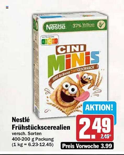 Nestlé Frühstückscerealien versch. Sorten 400-200 g Packung