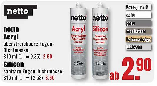 netto Acryl überstreichbare Fugen-Dichtmasse, 310 ml (1 l = 9.35)