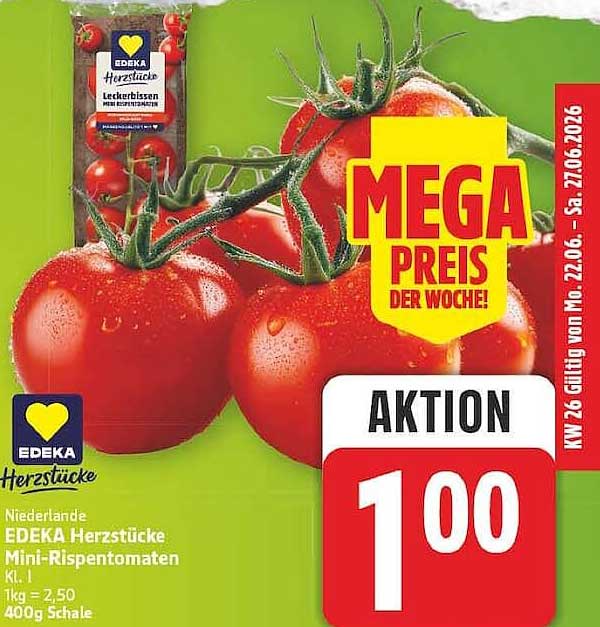 Niederlande EDEKA Herzstücke Mini-Rispentomaten Kl. I 1kg = 2,50 400g Schale