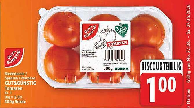 Niederlande / Spanien / Marokko GUT&GÜNSTIG Tomaten Kl. I 500g Schale