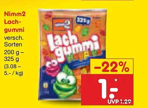 Nimm2 Lach-gummi versch. Sorten 200 g – 325 g (3.08 – 5.- / kg)