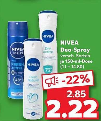NIVEA Deo-Spray versch. Sorten je 150-ml-Dose (1 l = 14.80)