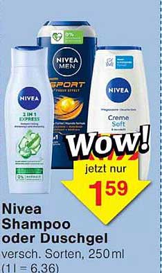 Nivea Shampoo oder Duschgel versh. Sorten, 250 ml (1 l = 6,36)