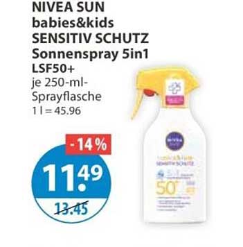 NIVEA SUN babies&kids SENSITIV SCHUTZ Sonnenspray 5in1 LSF50+ je 250-ml-Sprühflasche 1 l = 45.96