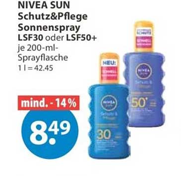 NIVEA SUN Schutz&Pflege Sonnenspray LSF30 oder LSF50+ je 200-ml-Sprühflasche